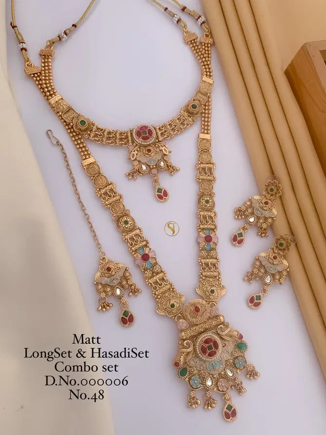 048 MH Wedding Accessories Golden Rajwadi Mina Combo Set Wholesale Shop In Surat
